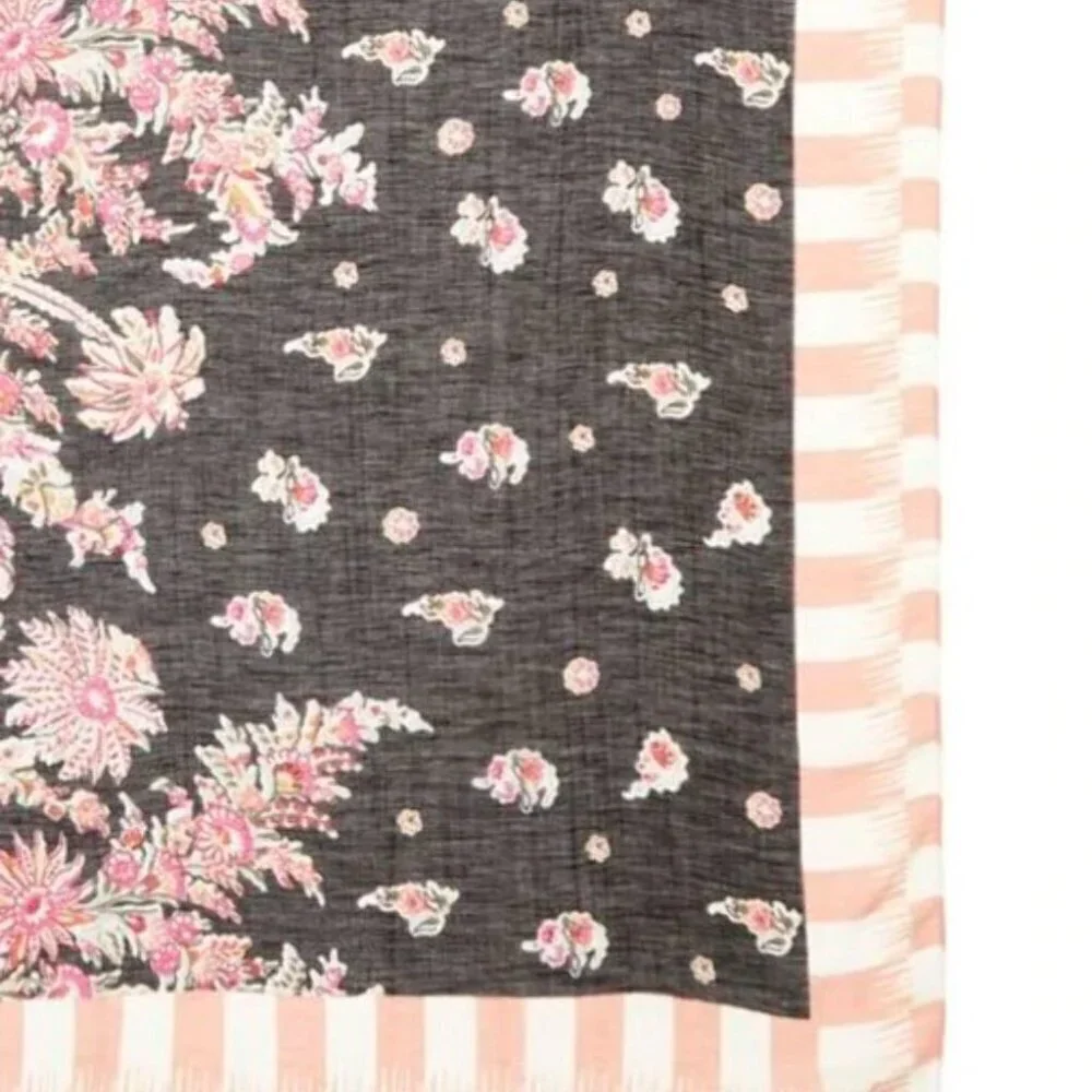 Liberty London Octavie Floral Silk Linen Scarf Pink Oblong 58x44